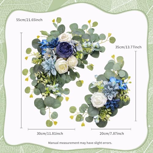 Odouzy Artificial Wedding Arch Flowers for Wedding Sign,Set of 2 for Wedding Welcome Ceremony Sign,Faux Floral Swags,Wedding, Banquet and Reception Backdrop Floral Decoration (Blue) - Image 2