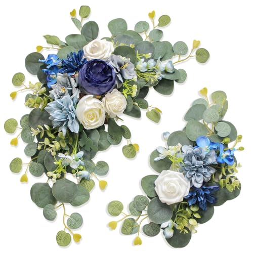 Odouzy Artificial Wedding Arch Flowers for Wedding Sign,Set of 2 for Wedding Welcome Ceremony Sign,Faux Floral Swags,Wedding, Banquet and Reception Backdrop Floral Decoration (Blue) - Image 1