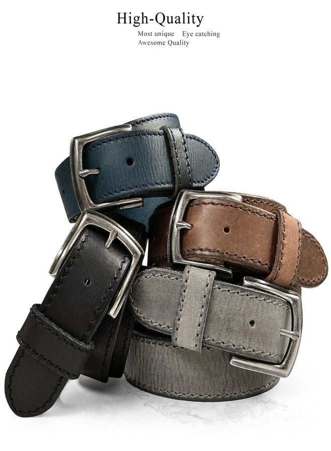 Belts.com Antique Engraved Buckle Genuine Full Grain Leather Casual Jean Belt 1-1/2"(38mm) Wide (Gray, 38) - Image 2