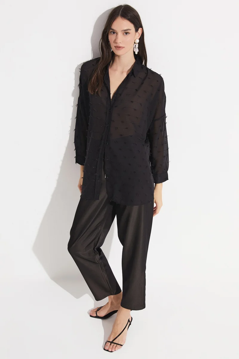 جون Women's Exclusive Oversize/loose Cut Self-Patterned Chiffon Shirt