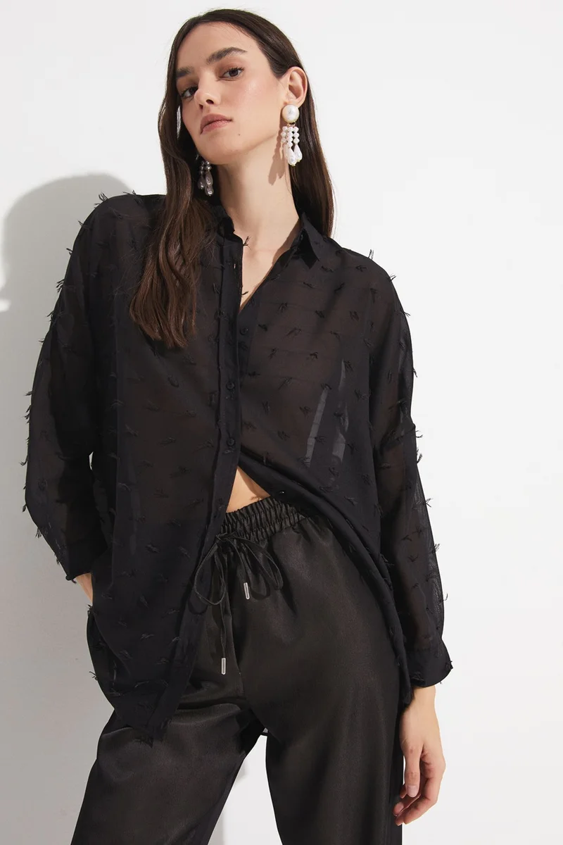 جون Women's Exclusive Oversize/loose Cut Self-Patterned Chiffon Shirt