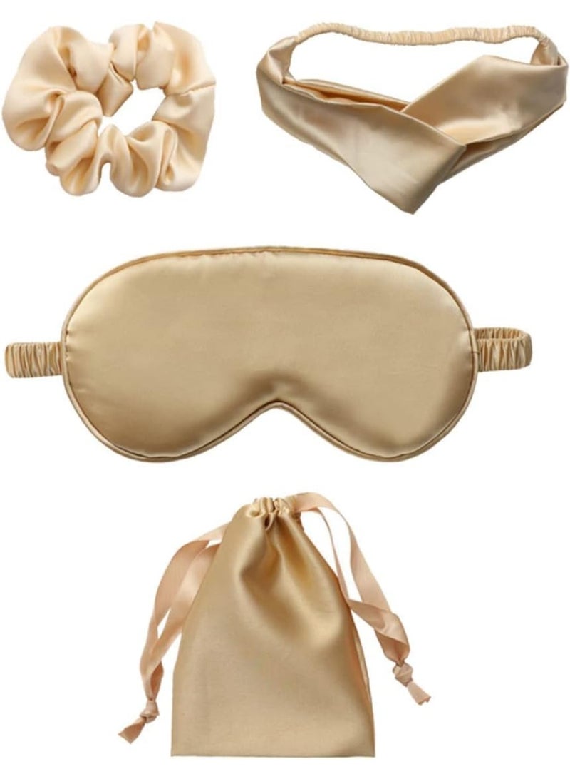 HZYH Sleeping Eye Mask, Silk Satin Sleeping Eye Mask, Soft Sleep Eye Night Blindfold for Women and Men, Eyeshade Cover with Satin Hair Scrunchies, Wedding Bridesmaid Gift, Gold - Image 1