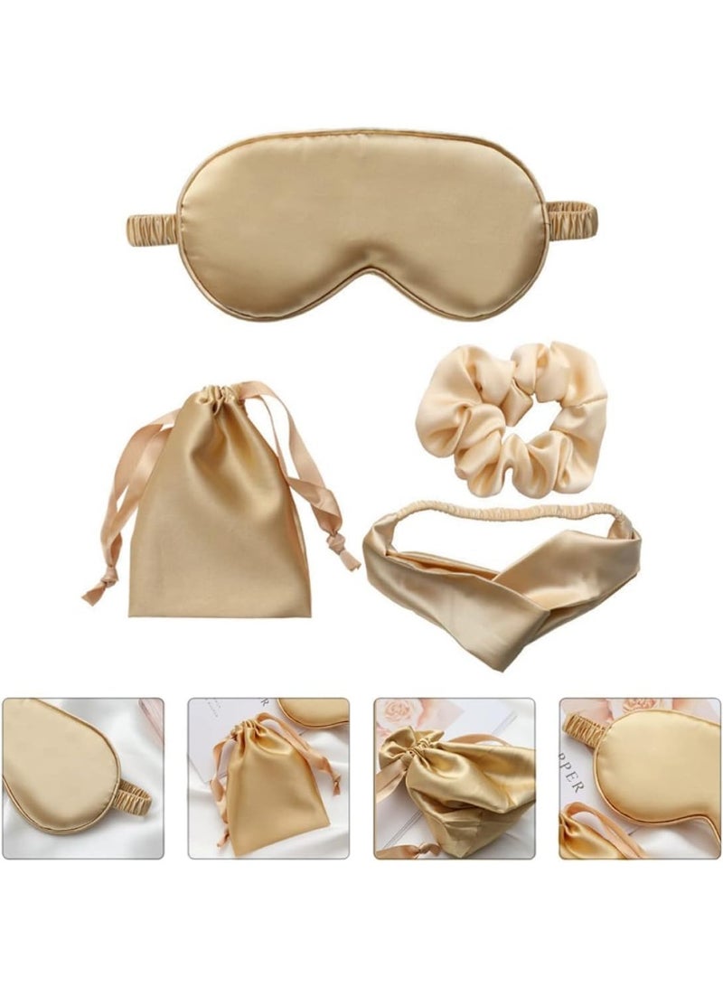 HZYH Sleeping Eye Mask, Silk Satin Sleeping Eye Mask, Soft Sleep Eye Night Blindfold for Women and Men, Eyeshade Cover with Satin Hair Scrunchies, Wedding Bridesmaid Gift, Gold - Image 4