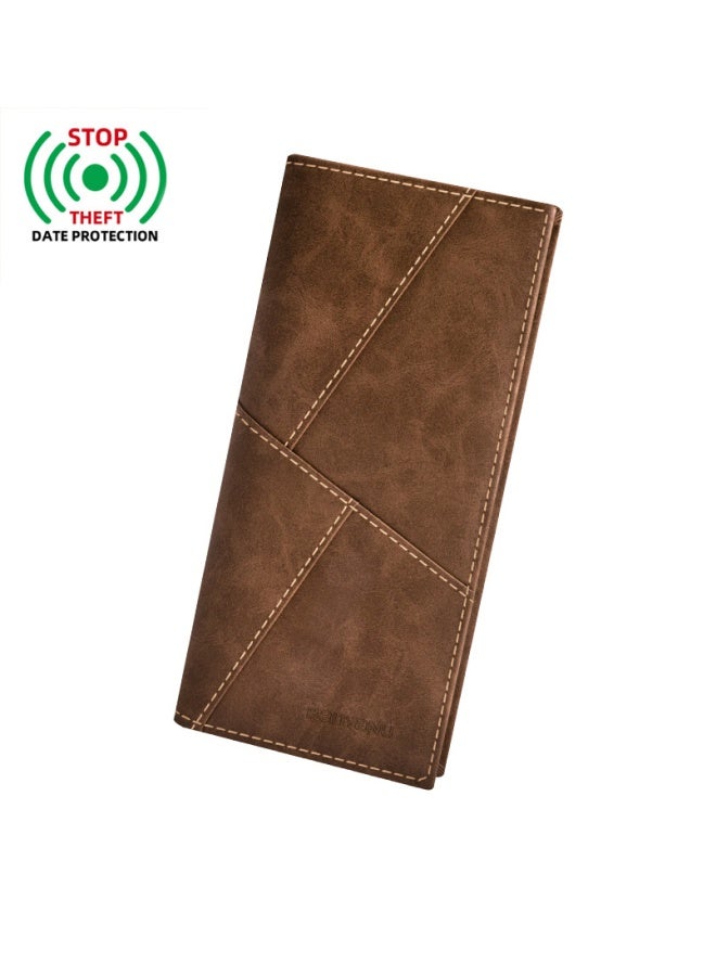 banyanu Men's Long Leather Multi-Card Slot Cowhide Ultra-Thin Business Money Clip Card Bag, Coffee Colour  - Image 1