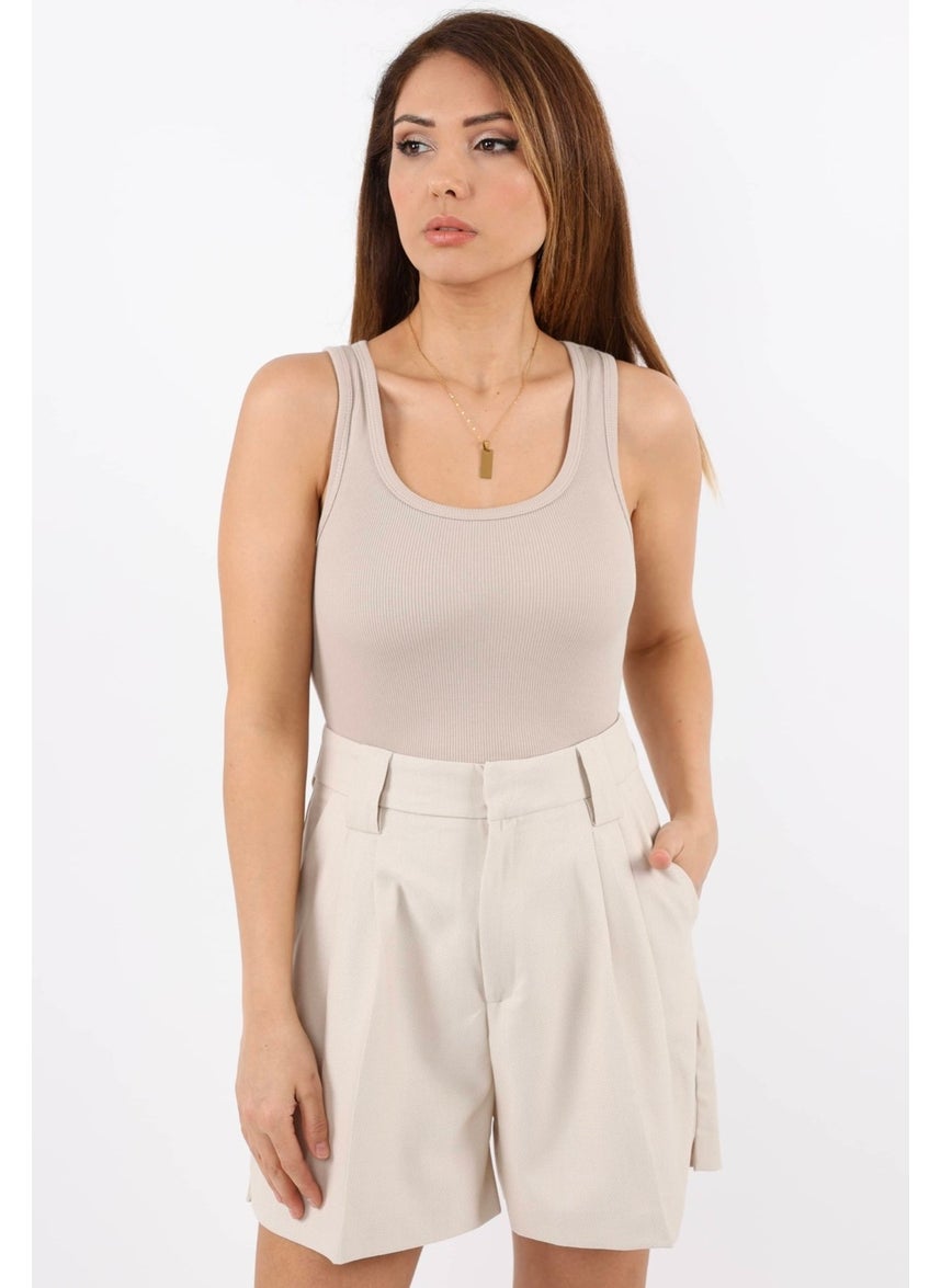 Ritnice - Women's Cotton Premium Texture Beige Cotton Basic Ribbed Athlete - Image 1