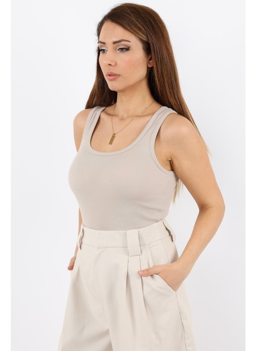 Ritnice - Women's Cotton Premium Texture Beige Cotton Basic Ribbed Athlete - Image 1