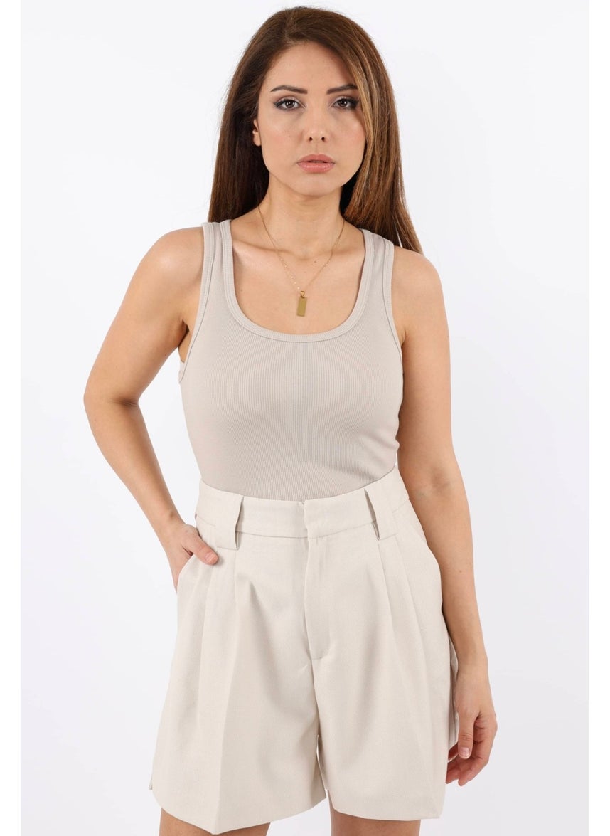 Ritnice - Women's Cotton Premium Texture Beige Cotton Basic Ribbed Athlete - Image 1