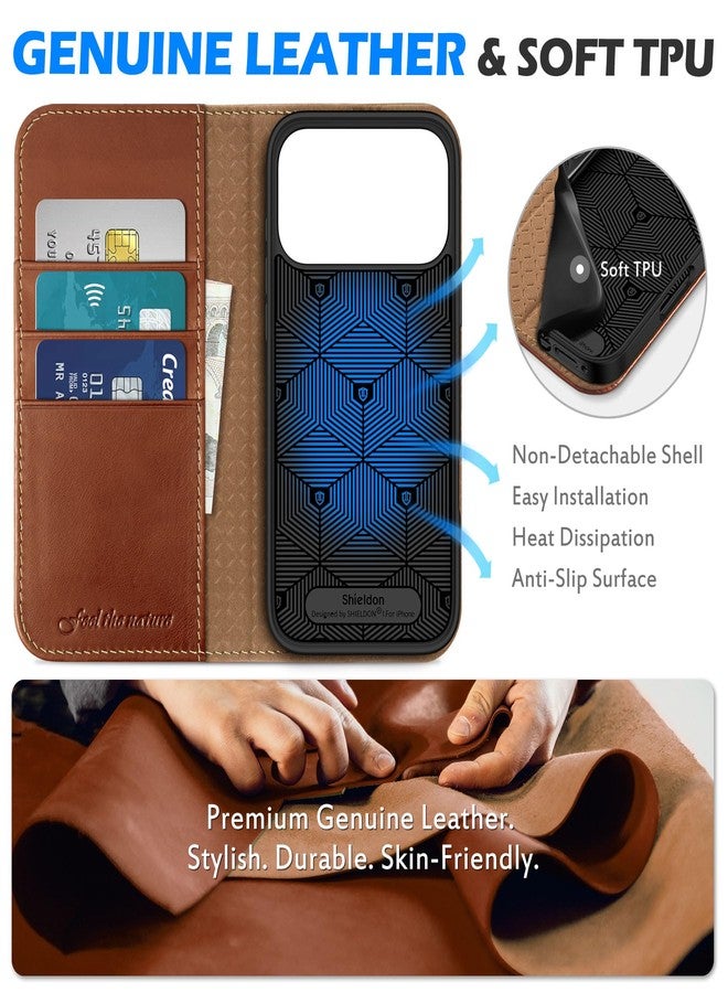 SHIELDON Wallet Case for iPhone 17 Pro Max 6.9-inch 2025, Genuine Leather, Magnetic, Flip Cover, Stand Function, RFID Blocking, Card Holder, Strap Holes, Shockproof TPU Shell - Retro Brown - Image 3