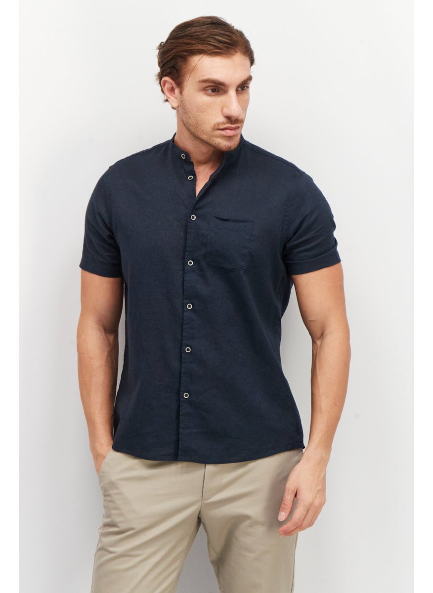 Sorbino Men Regular Fit Solid Short Sleeves Casual Shirt, Navy Blue  - Image 1
