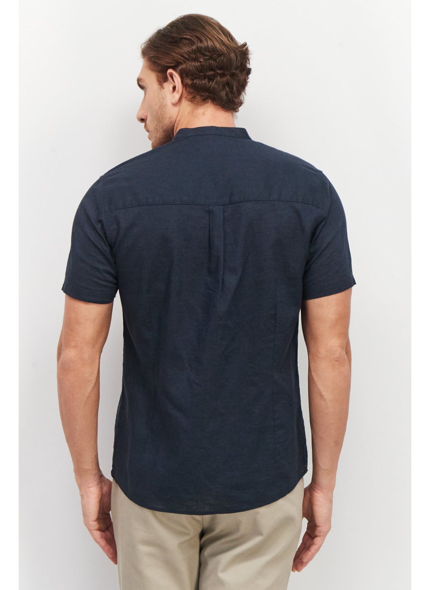 Sorbino Men Regular Fit Solid Short Sleeves Casual Shirt, Navy Blue  - Image 2