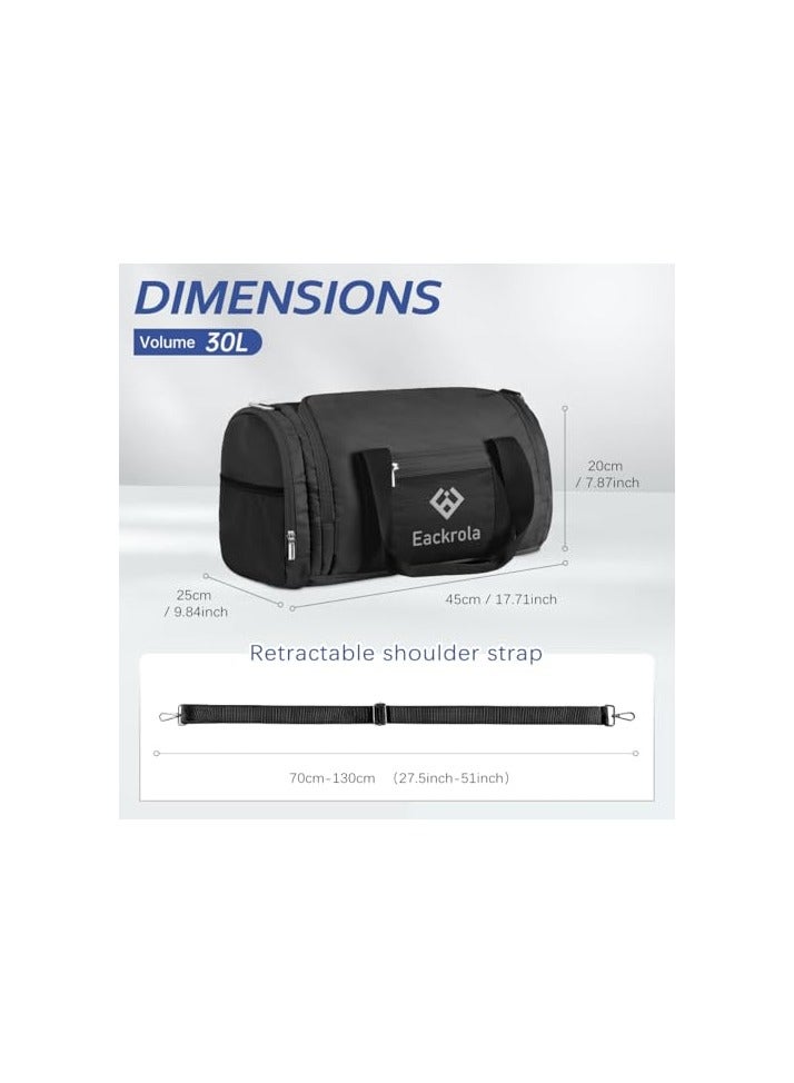 Sports Gym Bag for Men  Women with Shoe and Wet Compartment - 30L Duffle Bag for Travel, Gym, Beach  Weekend Trips |BLACK Sports Bag - Image 2