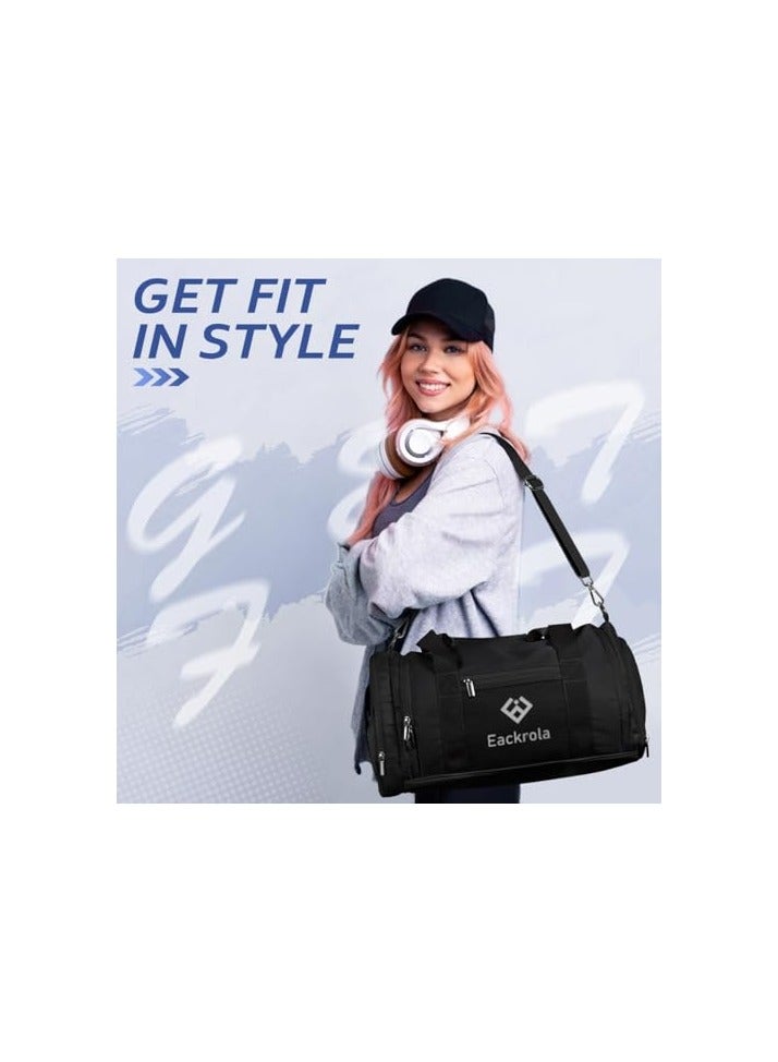 Sports Gym Bag for Men  Women with Shoe and Wet Compartment - 30L Duffle Bag for Travel, Gym, Beach  Weekend Trips |BLACK Sports Bag - Image 3