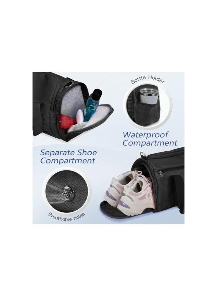 Sports Gym Bag for Men  Women with Shoe and Wet Compartment - 30L Duffle Bag for Travel, Gym, Beach  Weekend Trips |BLACK Sports Bag - Image 5