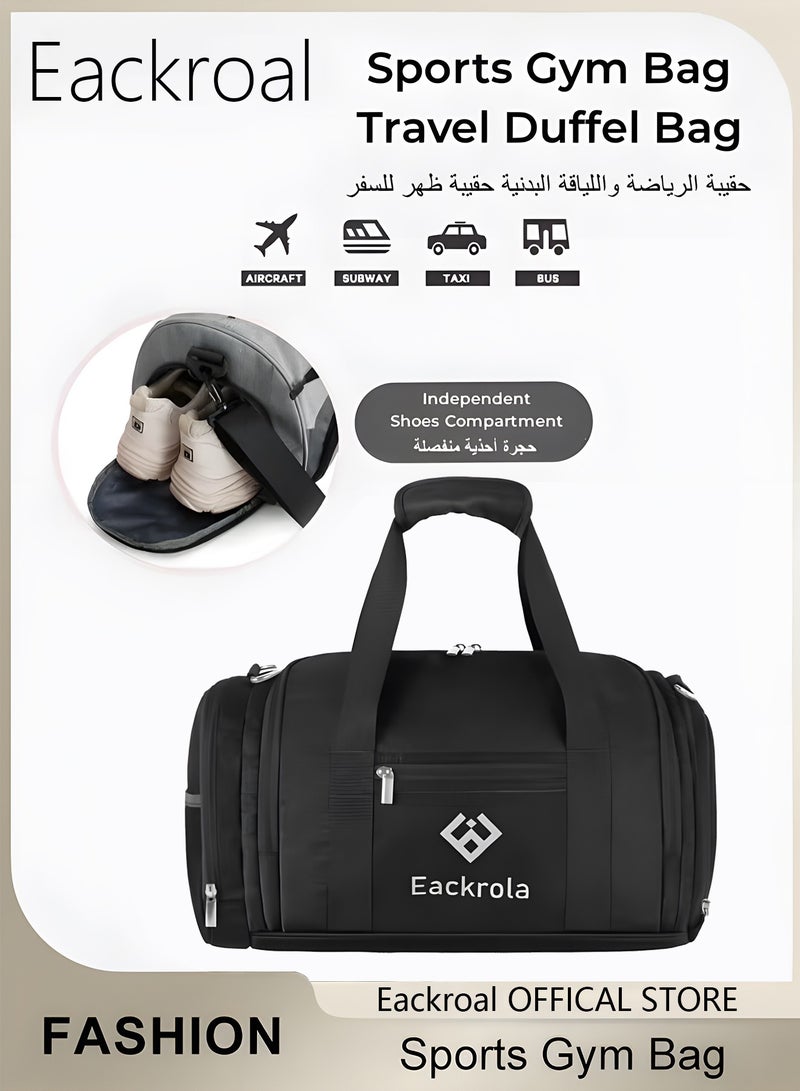 Sports Gym Bag for Men  Women with Shoe and Wet Compartment - 30L Duffle Bag for Travel, Gym, Beach  Weekend Trips |BLACK Sports Bag - Image 1