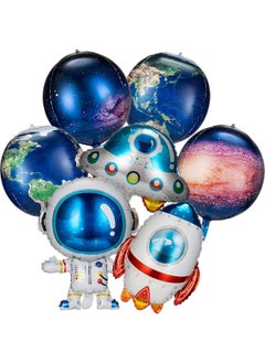 Civaner 8 Pieces Galaxy Space Balloons Large Outer Space Cartoon Balloons Inflatable Rocket Astronaut Earth Spaceship Planet Balloons Space Themed Party Supplies for Galaxy Birthday Party Photo Booth  - Image 4
