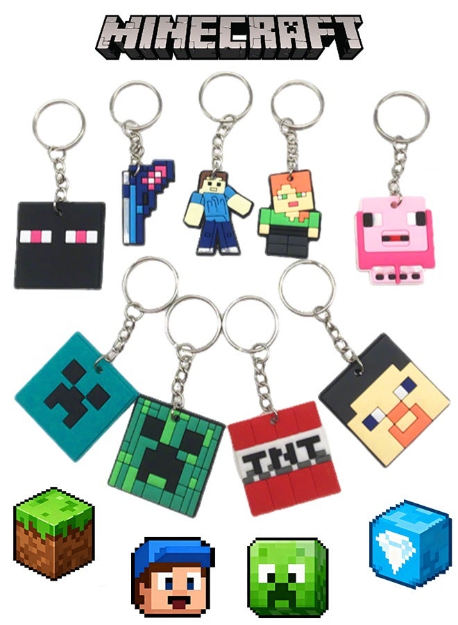 Minecraft Kids Keyrings Keychains Creeper Key Chain Set of 9 Collectables Gaming Gifts - Image 1