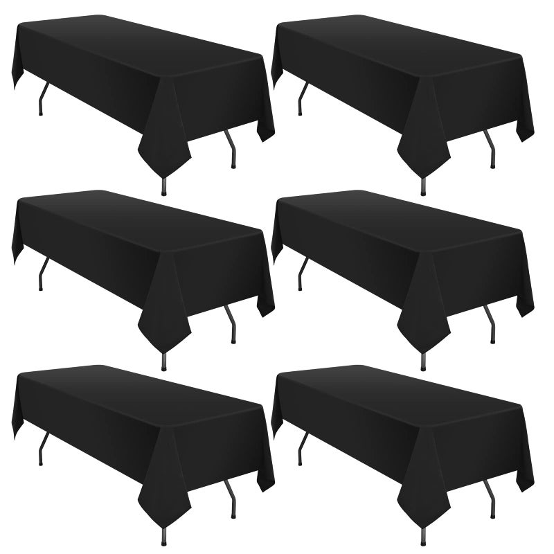 YMHPRIDE 6 Pack Polyester Tablecloth for 6 Foot Rectangle Tables60 x102 inch Black Polyester Table Covers Washable Black Table Cloth for WeddingPartyBanquetRestaurantBuffet