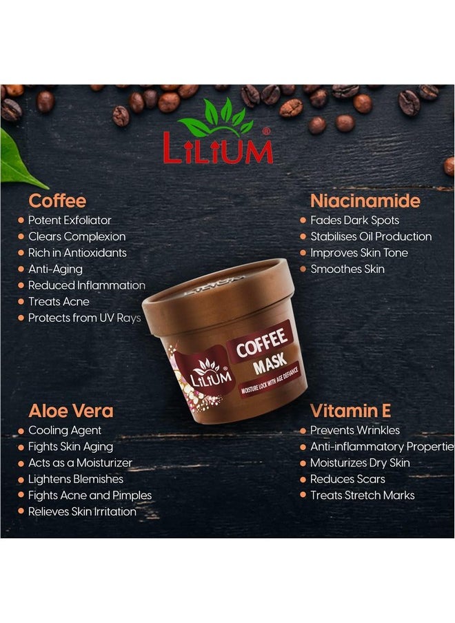 LILIUM - Coffee Facial Kit, 400G, 4 Step Deep Cleansing & Glowing Skin Moisture Lock With Age Defiance, Extra Glow & Fair Complexion, Oily & Dry Skin, Women & Men, Paraben & Sulfate Free, Pack Of 4 - Image 1