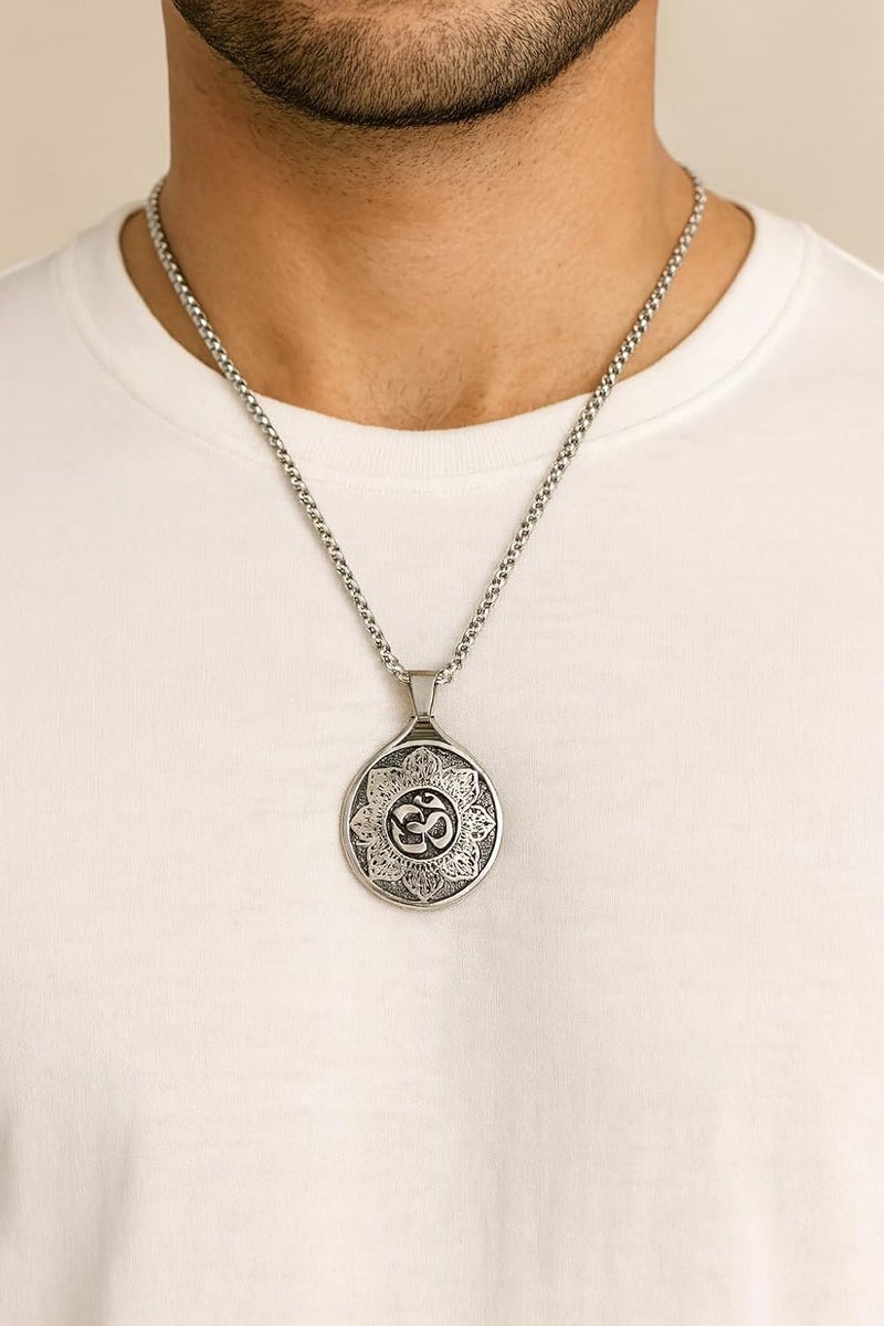 ringzinnie Silver Tone Pendant Necklace Set for Men & Women | Om, Compass, Angel Wing, Prayer Locket | Unique Spiritual & Fashion Jewelry Collection - Image 3