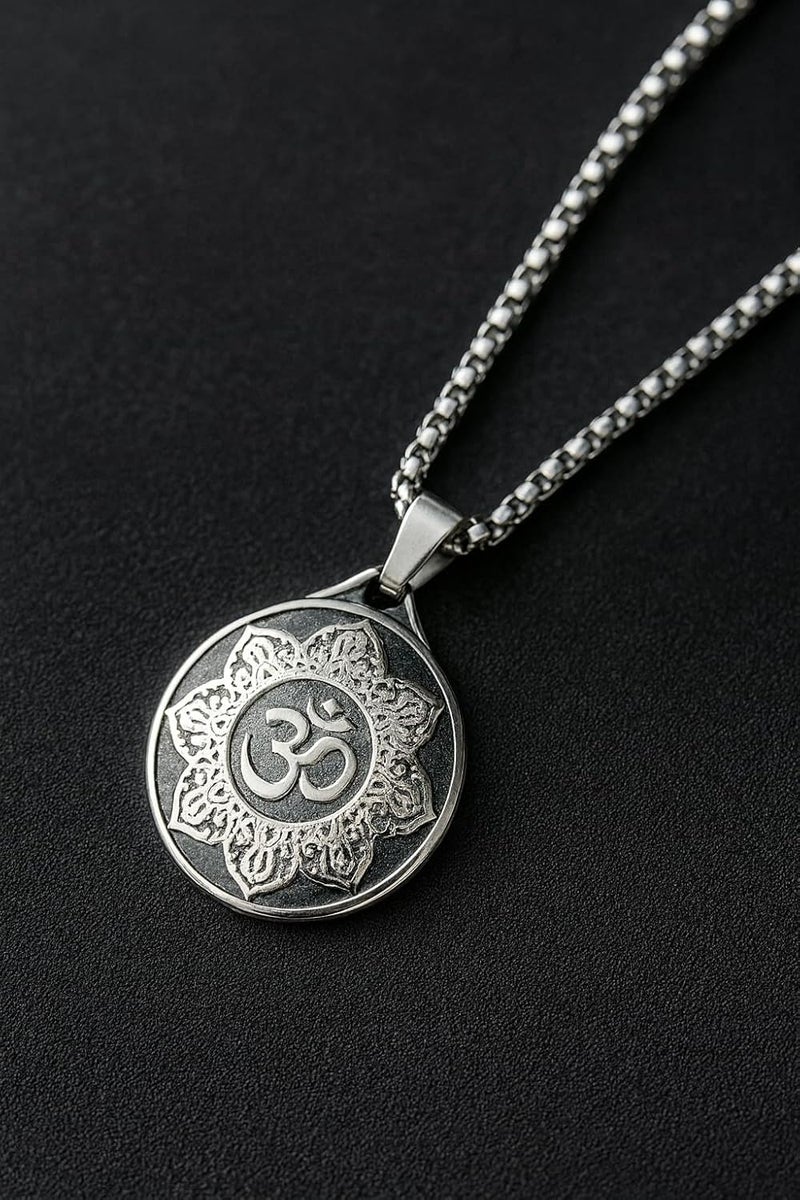ringzinnie Silver Tone Pendant Necklace Set for Men & Women | Om, Compass, Angel Wing, Prayer Locket | Unique Spiritual & Fashion Jewelry Collection - Image 4