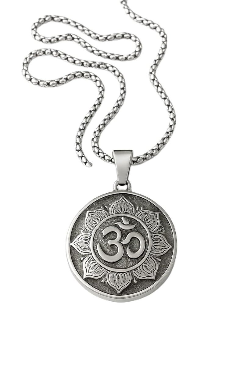 ringzinnie Silver Tone Pendant Necklace Set for Men & Women | Om, Compass, Angel Wing, Prayer Locket | Unique Spiritual & Fashion Jewelry Collection - Image 1