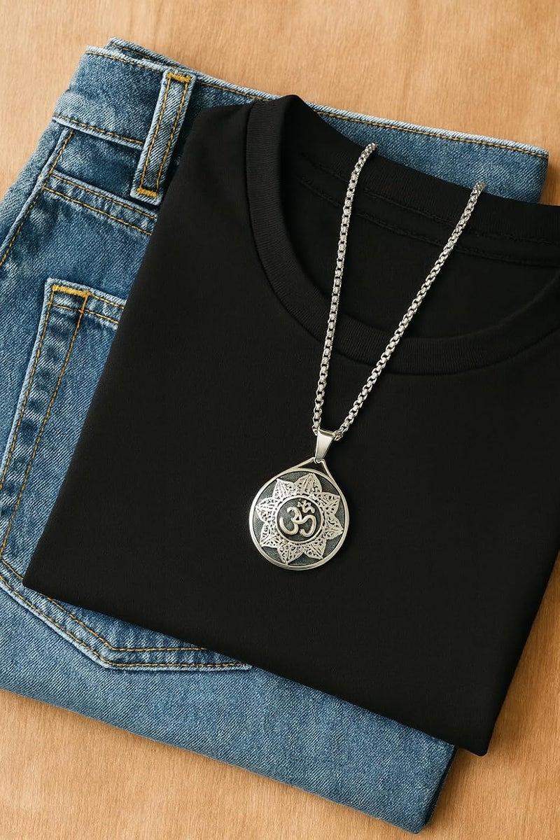 ringzinnie Silver Tone Pendant Necklace Set for Men & Women | Om, Compass, Angel Wing, Prayer Locket | Unique Spiritual & Fashion Jewelry Collection - Image 5