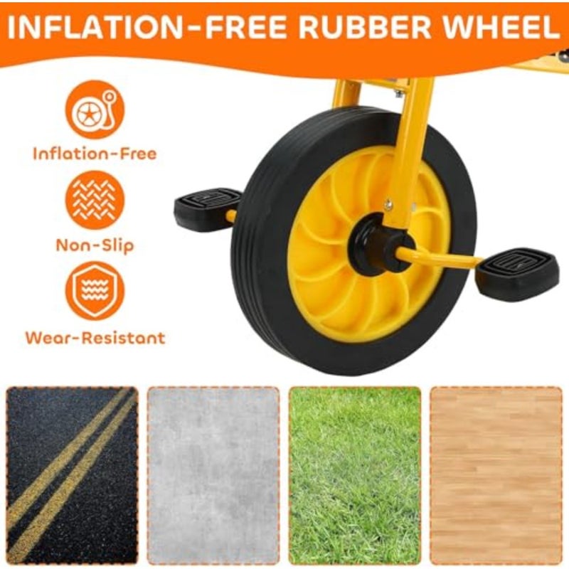 's tricycle for outdoor play, yellow metal frame, adjustable seat height, large front wheel for stability and smooth ride - Image 4