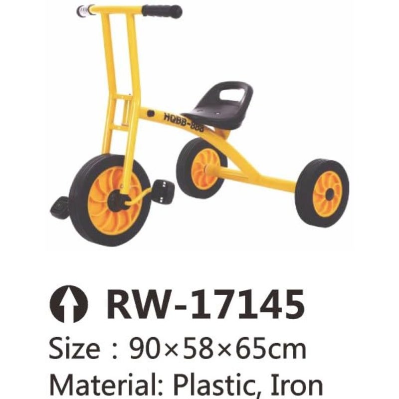 's tricycle for outdoor play, yellow metal frame, adjustable seat height, large front wheel for stability and smooth ride - Image 3