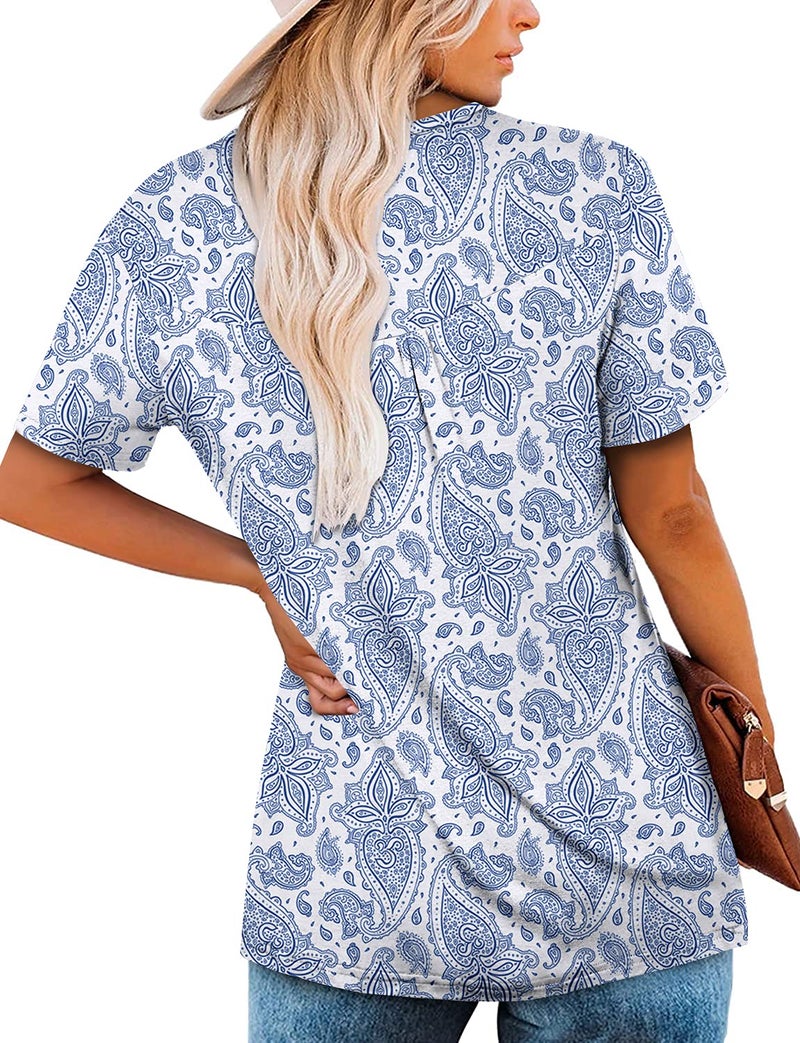 Mystry Zone Blue Tops Short Sleeve Summer Shirts Bottons Up Pleated U Neck Floral XL - Image 4