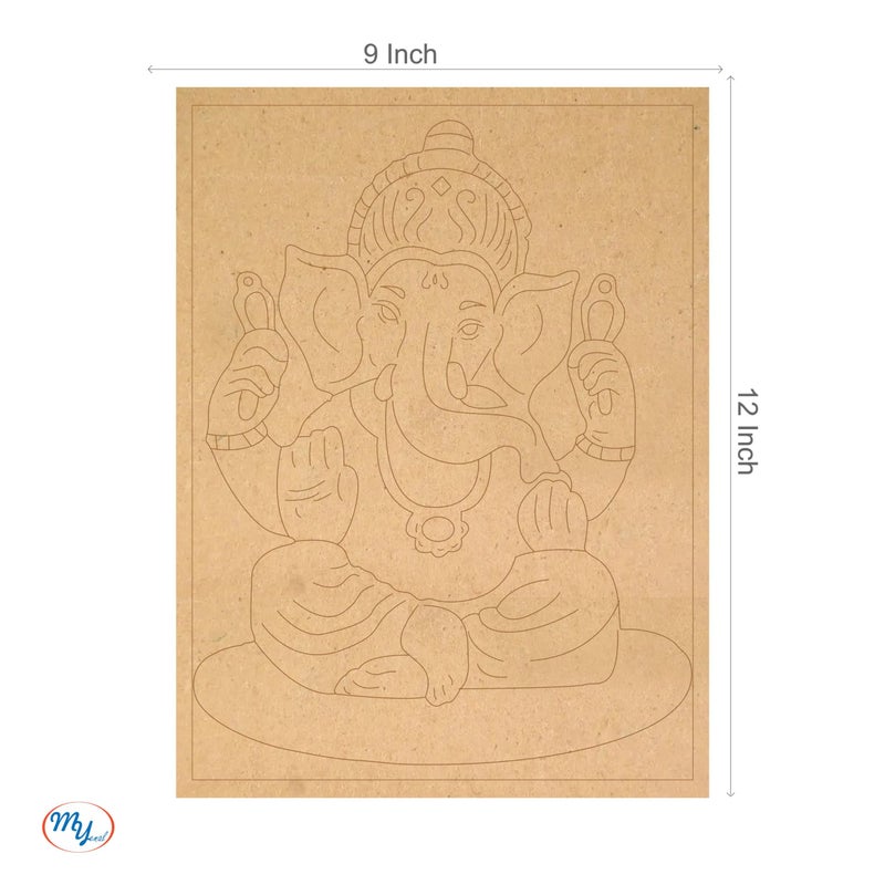 Myenal 1 Pcs ganesh ji with gilhari art Pre Marked MDF Cutout for Crafts Work 9 * 12 inch - Image 2