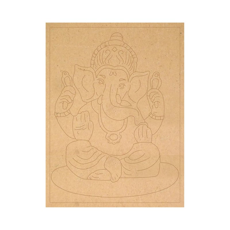 Myenal 1 Pcs ganesh ji with gilhari art Pre Marked MDF Cutout for Crafts Work 9 * 12 inch - Image 1