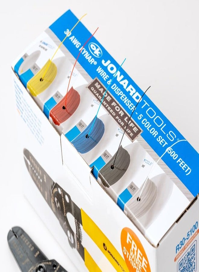Jonard Tools R30-5100A 30 AWG Kynar Wire & Dispenser Box Set with Included Wire Stripper - 5 Color Pack (500 ft) - Image 5