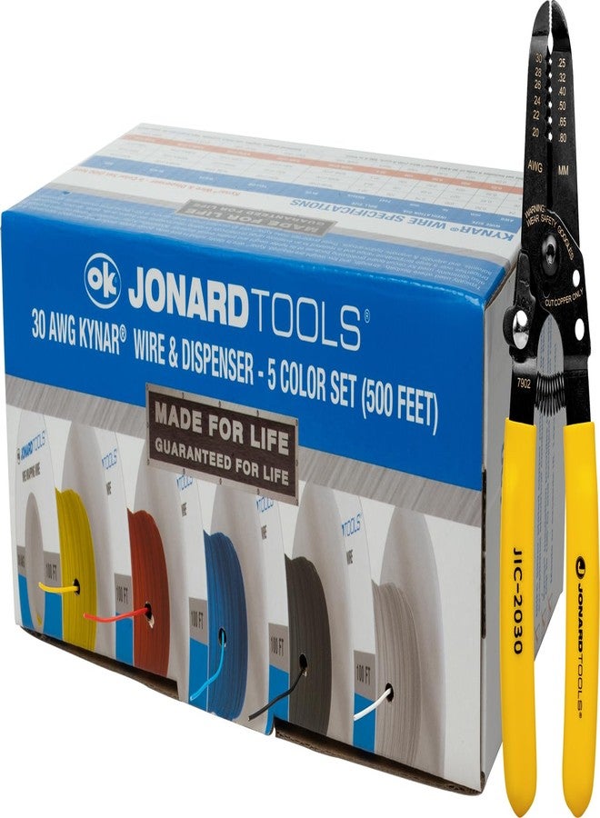 Jonard Tools R30-5100A 30 AWG Kynar Wire & Dispenser Box Set with Included Wire Stripper - 5 Color Pack (500 ft) - Image 1