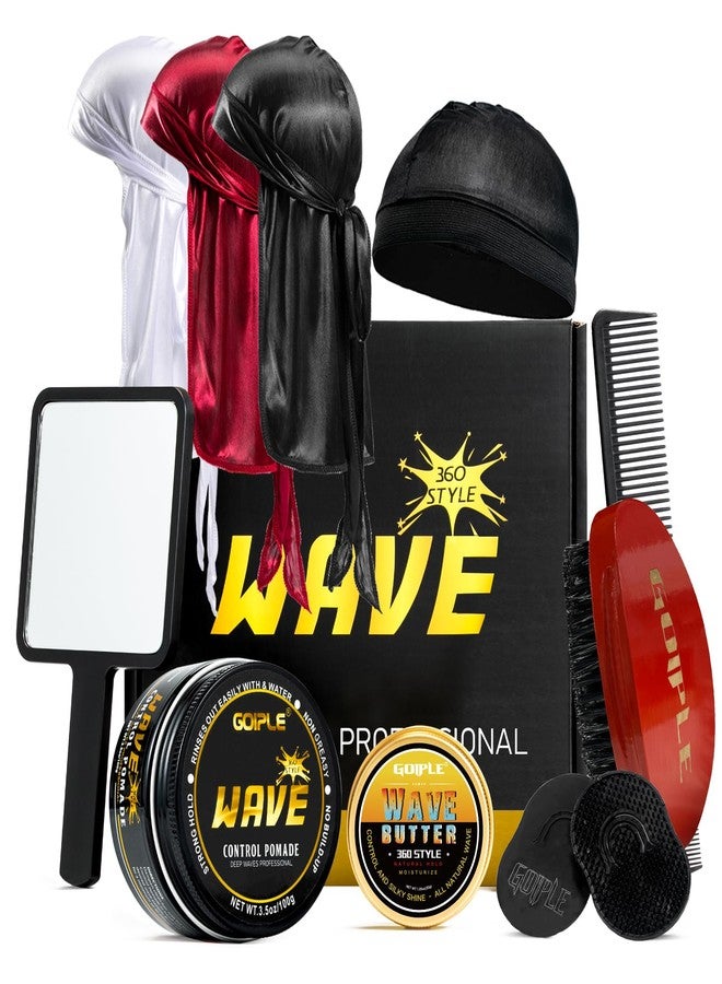 Goiple Wave Pomade for Men - Strong Hold, Easy Wash, Promotes Layered Waves, Moisture, Silky Shine, Hair Cream, Grease, Brush, Durag, Cap Set (Red) - Image 1