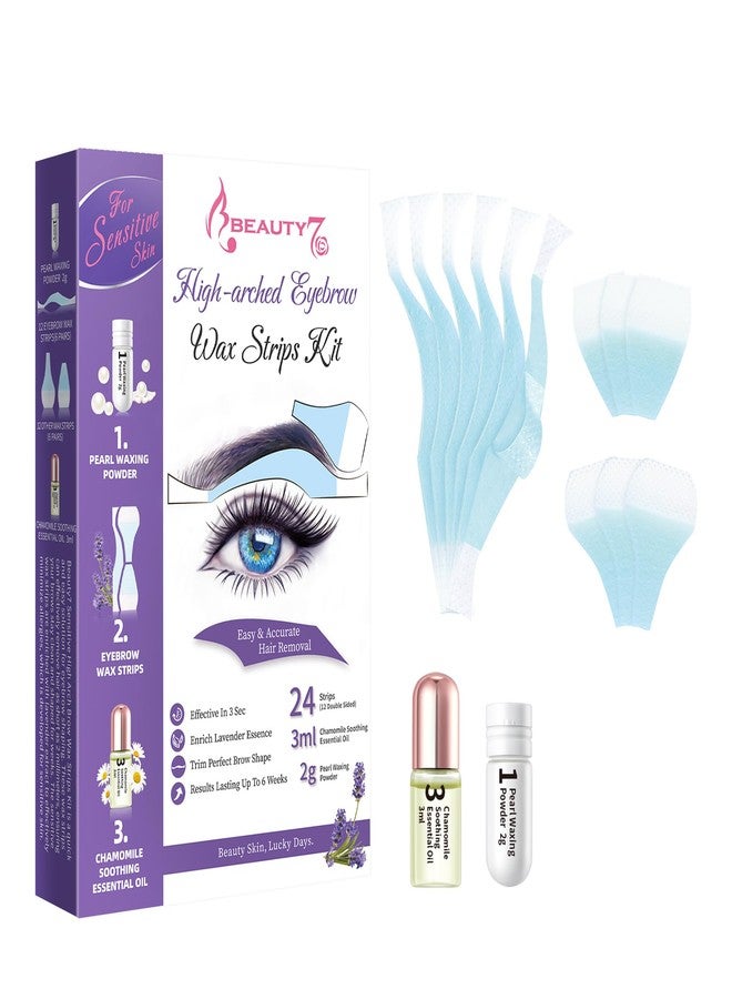 Beauty7 Sensitive High Arched Eyebrow Wax Strips Kit Eyebrow Waxing Strip 24 Strips with Pearl Powder Essential Oil for Sensitive Skin for Women - Image 1