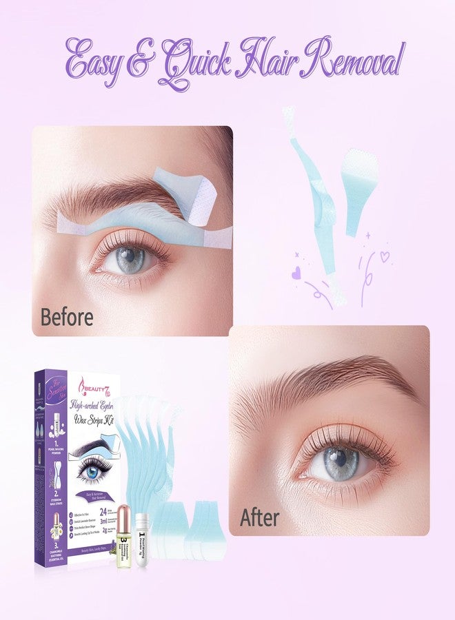 Beauty7 Sensitive High Arched Eyebrow Wax Strips Kit Eyebrow Waxing Strip 24 Strips with Pearl Powder Essential Oil for Sensitive Skin for Women - Image 4