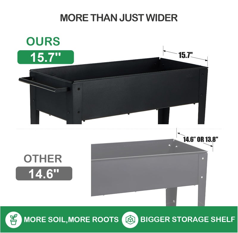 FOYUEE 31.5" Tall Raised Garden Bed with Wheels, Extra 15.7" W Planter Box (400 lbs Loads) with Storage Shelf & Handle,Heavy Duty Metal Garden Planter for Vegetables, Herbs & Flowers, Patio & Balcony - Image 3