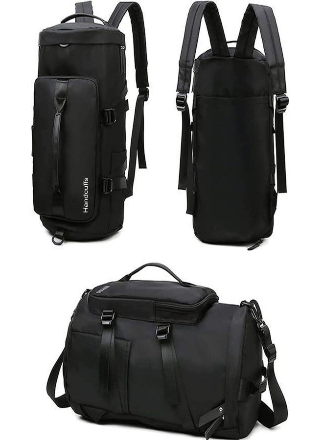 Handcuffs Duffle Bag for Travel & Gym with Separate Shoe Compartment 60L 3-in-1 Convertible | Water-Resistant Backpack/Rucksack Luggage Weekender Bag for Men & Women | Oxford Cloth | Dark Black - Image 3