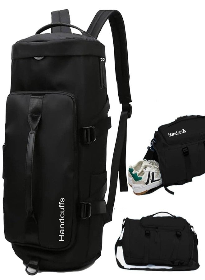 Handcuffs Duffle Bag for Travel & Gym with Separate Shoe Compartment 60L 3-in-1 Convertible | Water-Resistant Backpack/Rucksack Luggage Weekender Bag for Men & Women | Oxford Cloth | Dark Black - Image 1