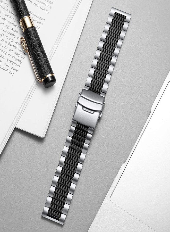 BINLUN Stainless Steel Watch Band, Quick Release Metal Watch Strap Silver Replacement with Double-Lock Deployment Clasp Watch Bracelet for Men Women Silver Black 20mm - Image 4