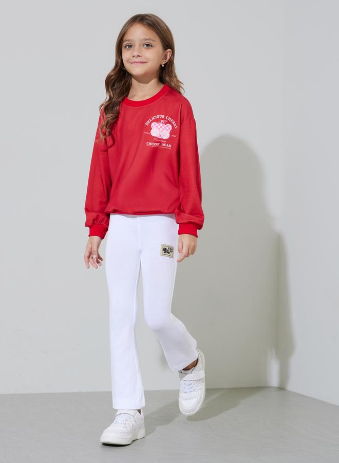 Styli Girls Off White Solid Full Length Fit and Flare Leggings With Patchwork Detail - Image 2