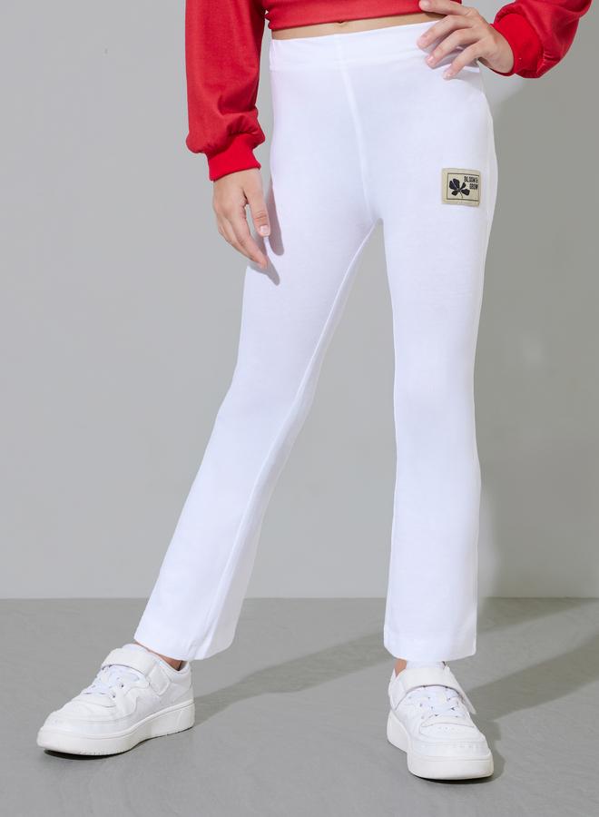 Styli Girls Off White Solid Full Length Fit and Flare Leggings With Patchwork Detail - Image 1