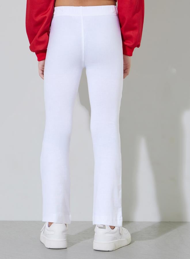 Styli Girls Off White Solid Full Length Fit and Flare Leggings With Patchwork Detail - Image 4