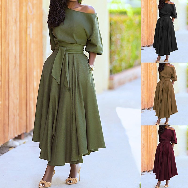 2026 Spring Elegant Off-Shoulder Dress with Strap Detail, Made from High-Quality Polyester Fabric, Available in Multiple Colors and Sizes - Image 5