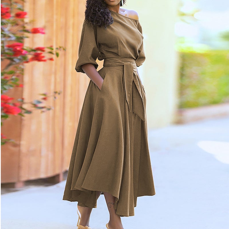 2026 Spring Elegant Off-Shoulder Dress with Strap Detail, Made from High-Quality Polyester Fabric, Available in Multiple Colors and Sizes - Image 3