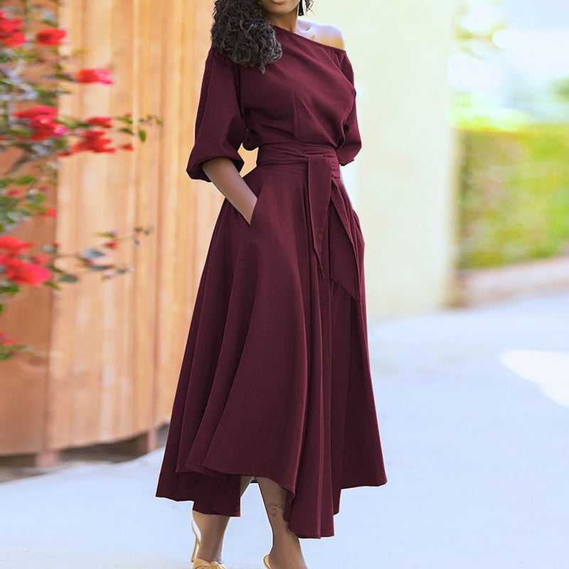 2026 Spring Elegant Off-Shoulder Dress with Strap Detail, Made from High-Quality Polyester Fabric, Available in Multiple Colors and Sizes - Image 1