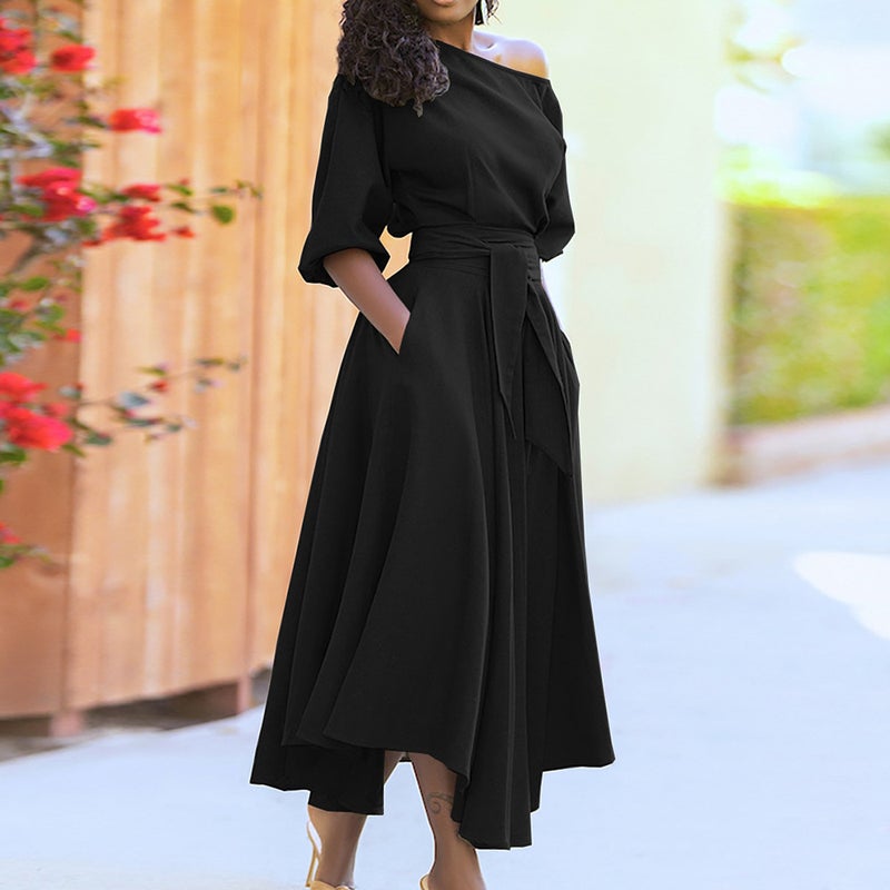 2026 Spring Elegant Off-Shoulder Dress with Strap Detail, Made from High-Quality Polyester Fabric, Available in Multiple Colors and Sizes - Image 4