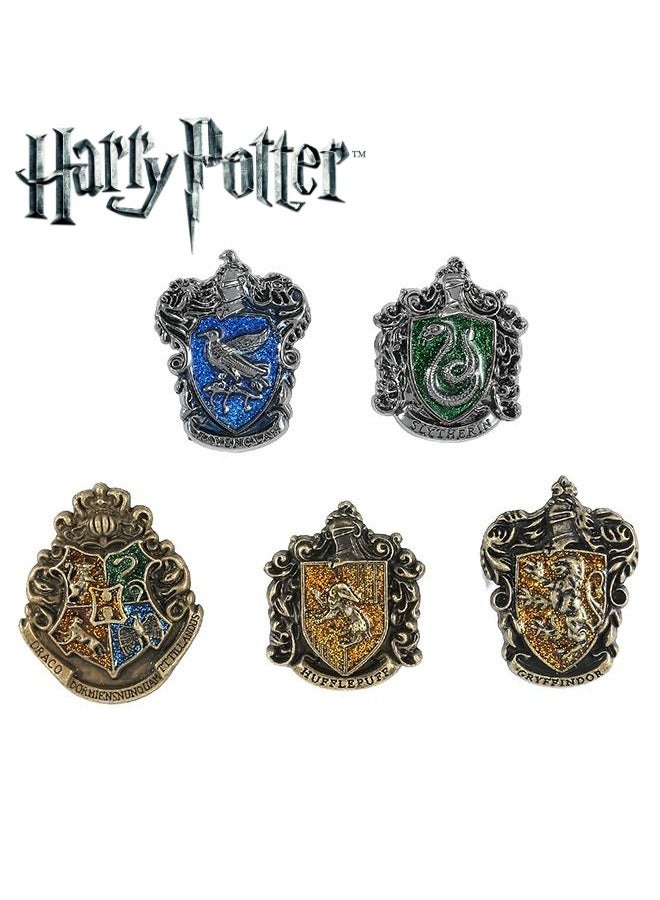 5 Piece Harry Potter School of Witchcraft Brooch, Harry Potter Collectible, Features Shiny Gold Metal With a High Quality Hard Enamel, Can Addition To Your Clothes or Bags, Fit For Daily Life - Image 1