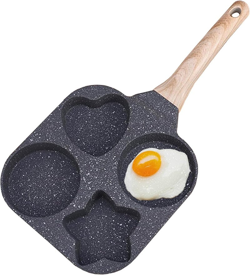 JUSTUP Nonstick Frying Pan,4-Cup Egg Pan Nonstick Divided Grill Frying Pan, 7.5 Inch Healthy Granite Egg Pan with Anti-scald Handle, Breakfast Skillet for Pancakes,Bacons (Black) - Image 1