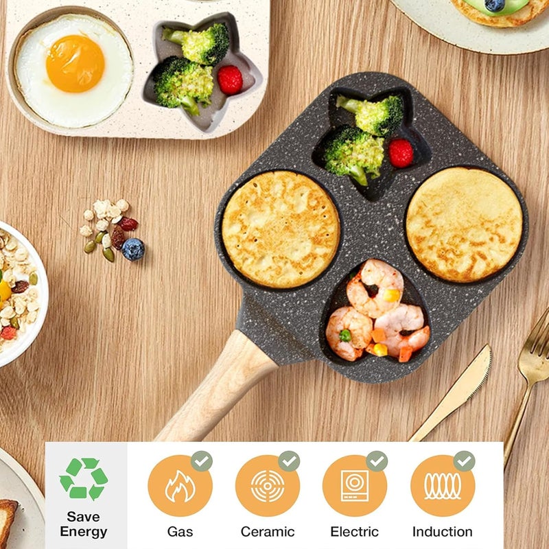 JUSTUP Nonstick Frying Pan,4-Cup Egg Pan Nonstick Divided Grill Frying Pan, 7.5 Inch Healthy Granite Egg Pan with Anti-scald Handle, Breakfast Skillet for Pancakes,Bacons (Black) - Image 3